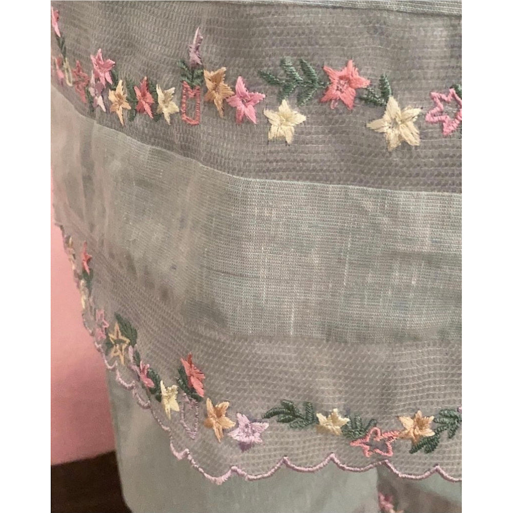 Pure Linen Tweed Organza Embroidered Kutra Set