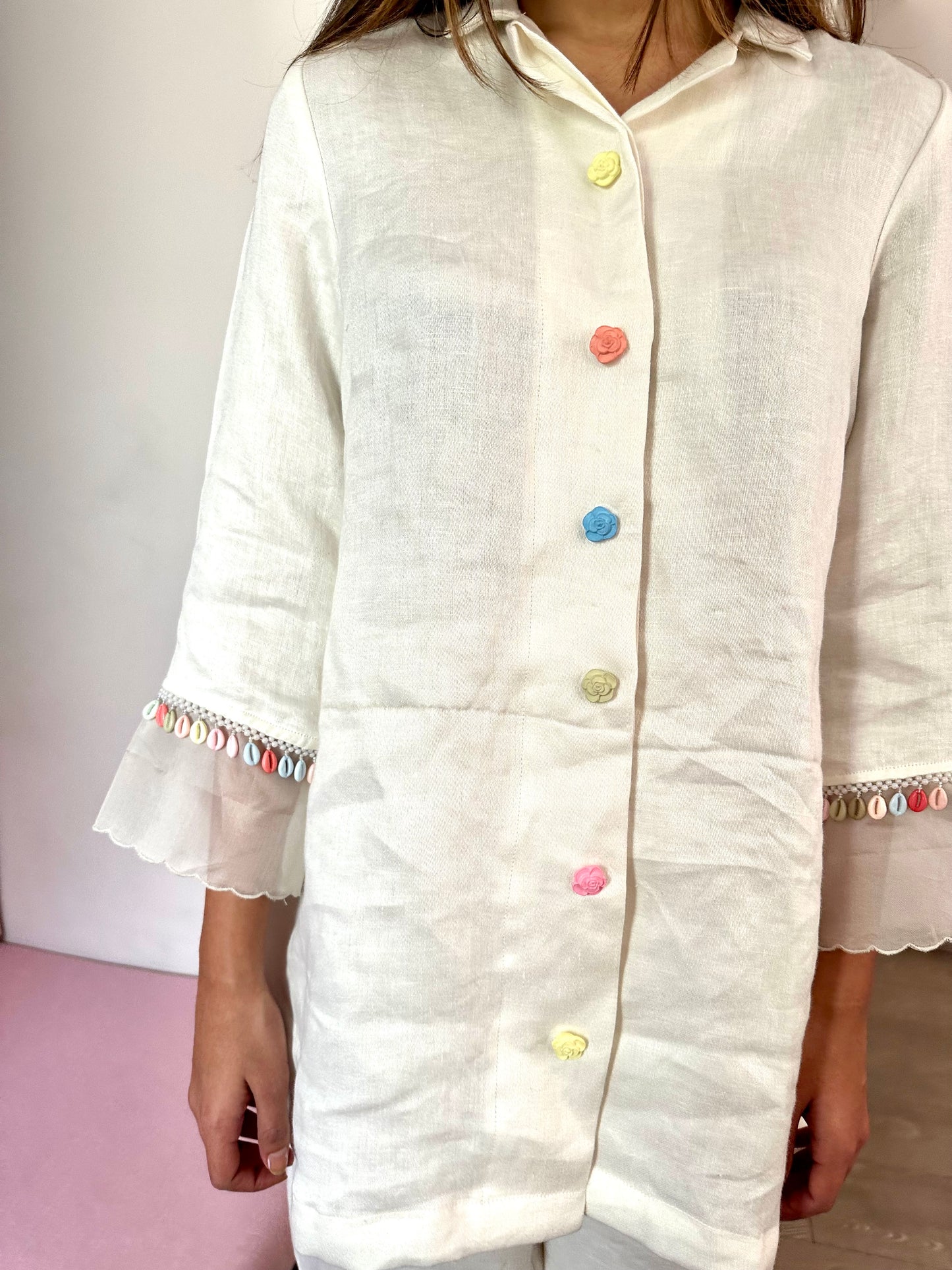 Gardenia Seashell Pure Linen and Organza Co-ord Set in Oatmeal