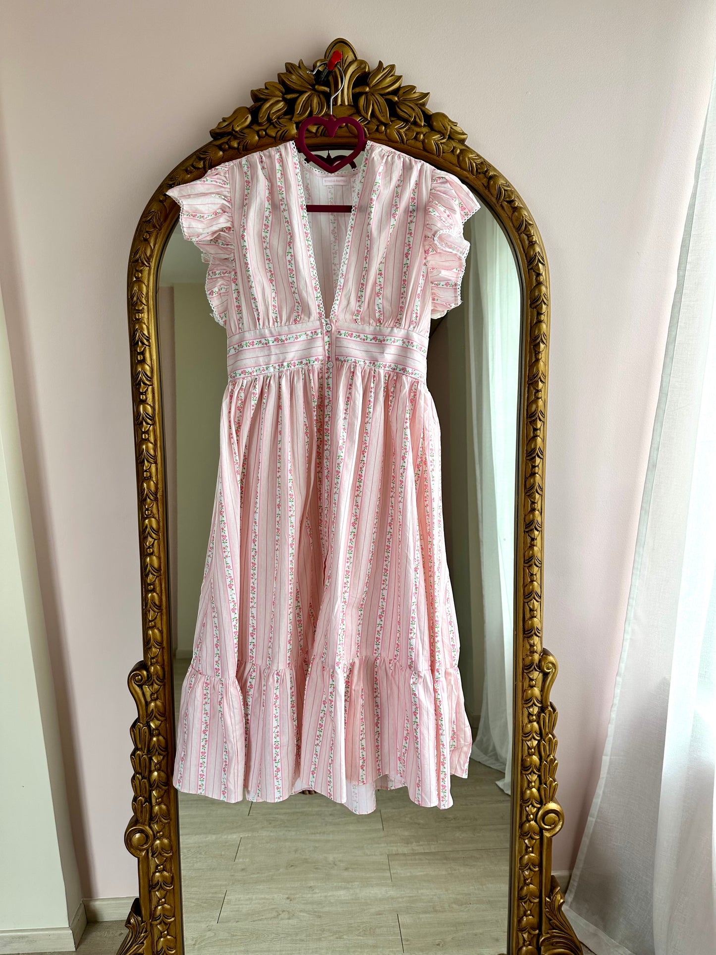 Poplin Mdi Dress in Pink Garden