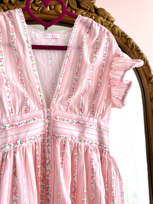 Poplin Mdi Dress in Pink Garden