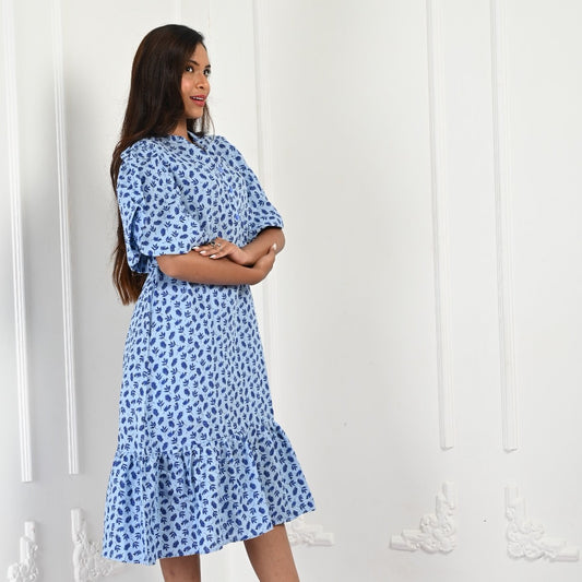 Linen Puffy Sleeve Dress