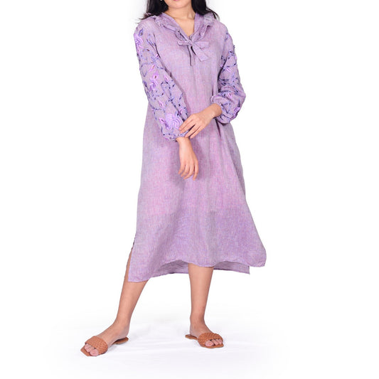 Amethyst Pure Linen Cutwork Dress