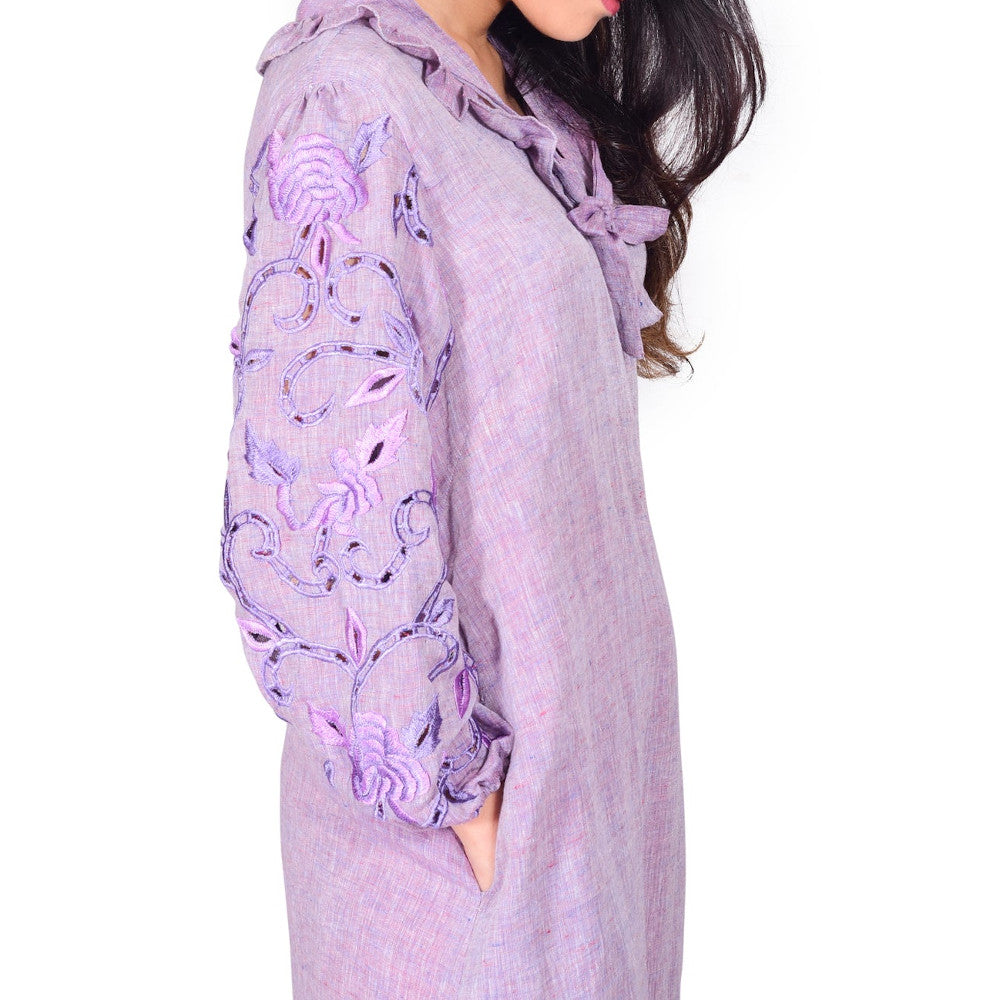 Amethyst Pure Linen Cutwork Dress