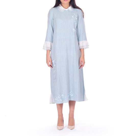 Powder Blue Organza detail Pure Linen Dress