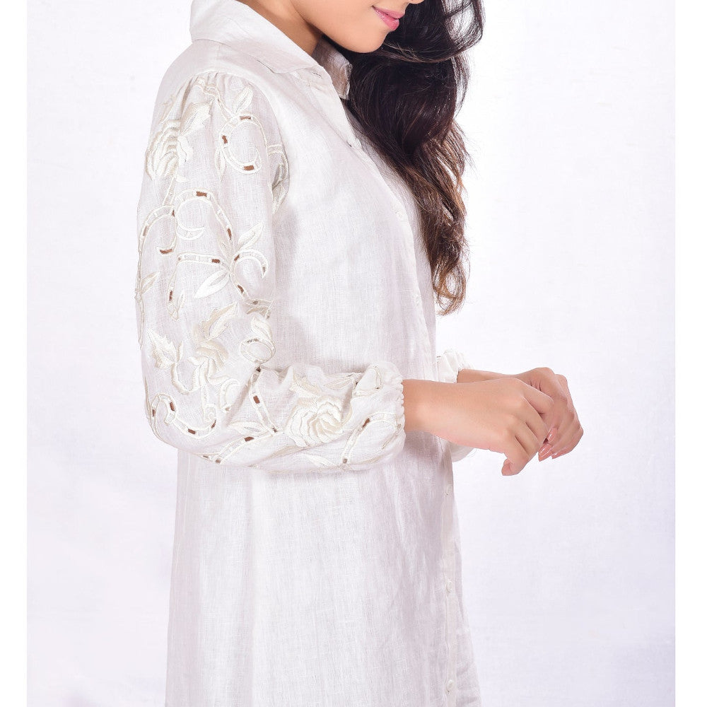 French Riviera Cutwork Pure Linen Dress