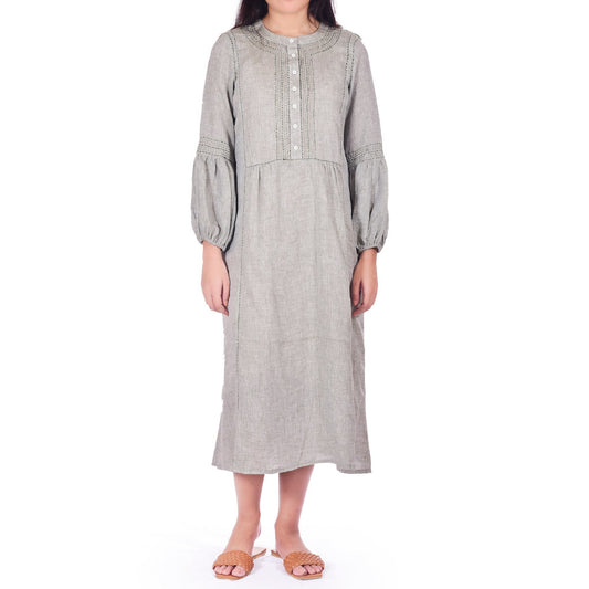 Grey Pure Linen Dress with Handwork