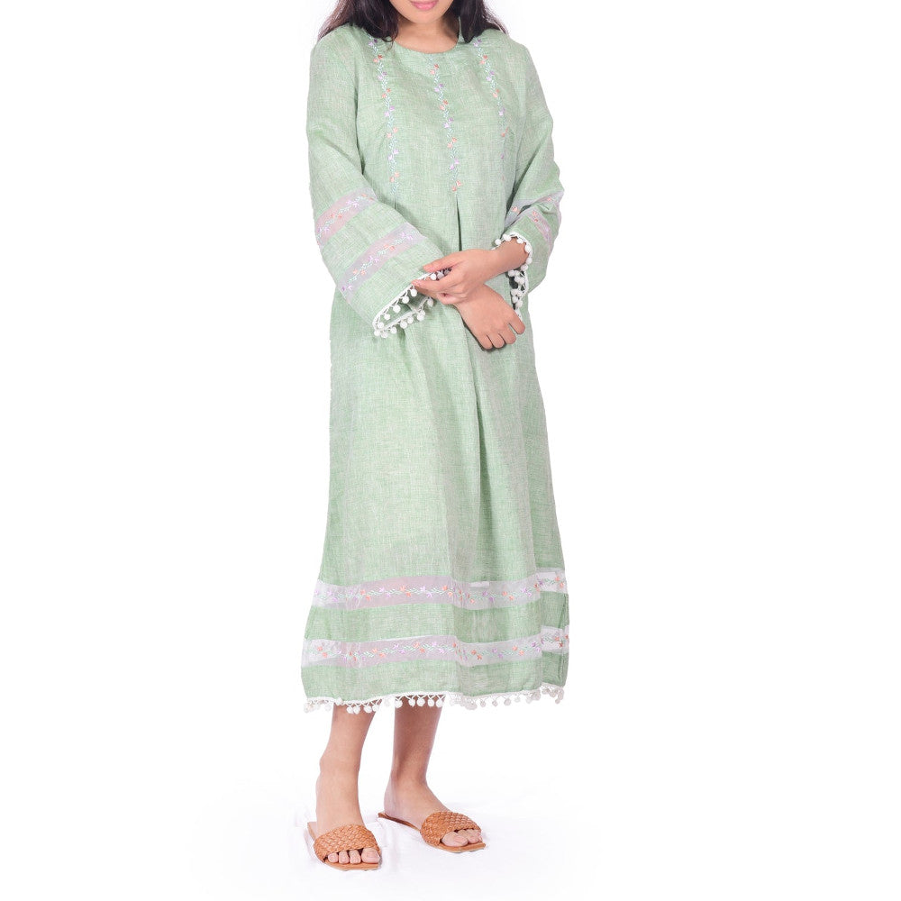 Matcha Pure Linen Organza Dress