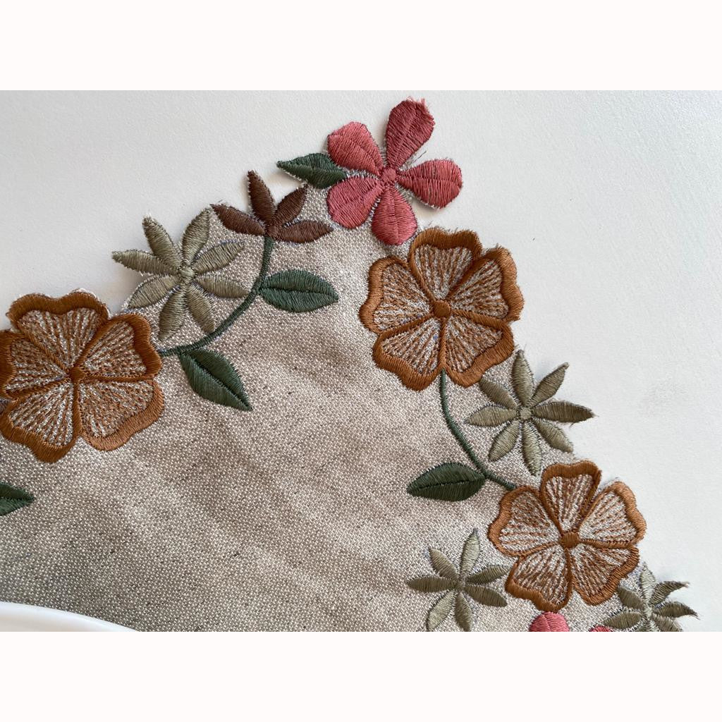 Floral garden embroidered Linen Table mat in neutrals