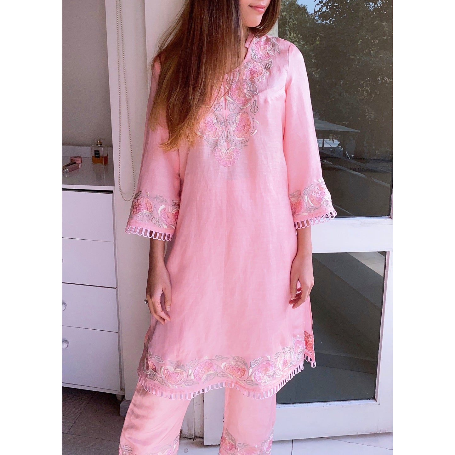 Peach Fizz Kurta Set with Embroidery