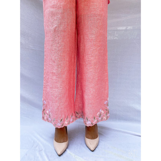 Coral Pure Linen Cutwork Set