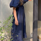 Pure Linen Dress in Navy Blue