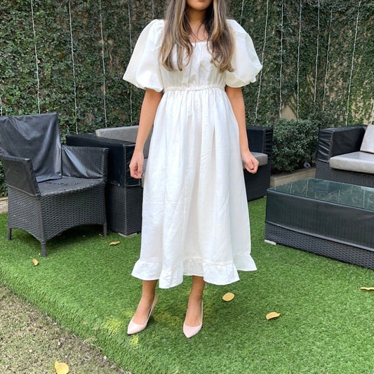 Pure Linen Midi Dress in White