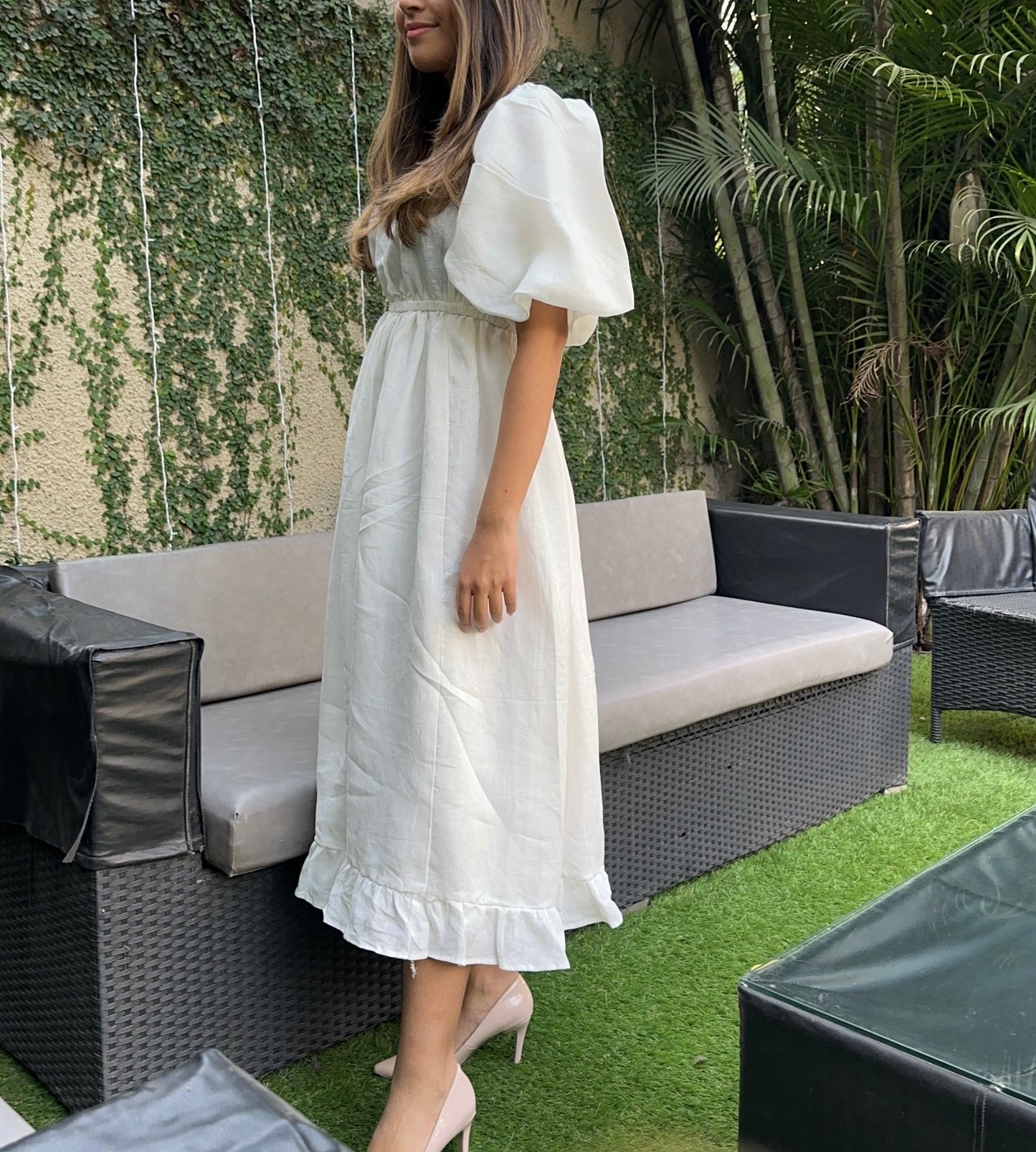 Pure Linen Midi Dress in White