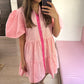 Contrast Lining Puffy Sleeve Dress
